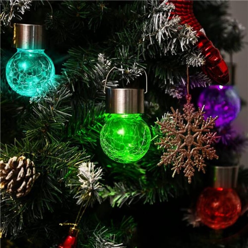 8 Pack Solar Christmas Decor Lights with Multi-Color Changing Cracked Glass